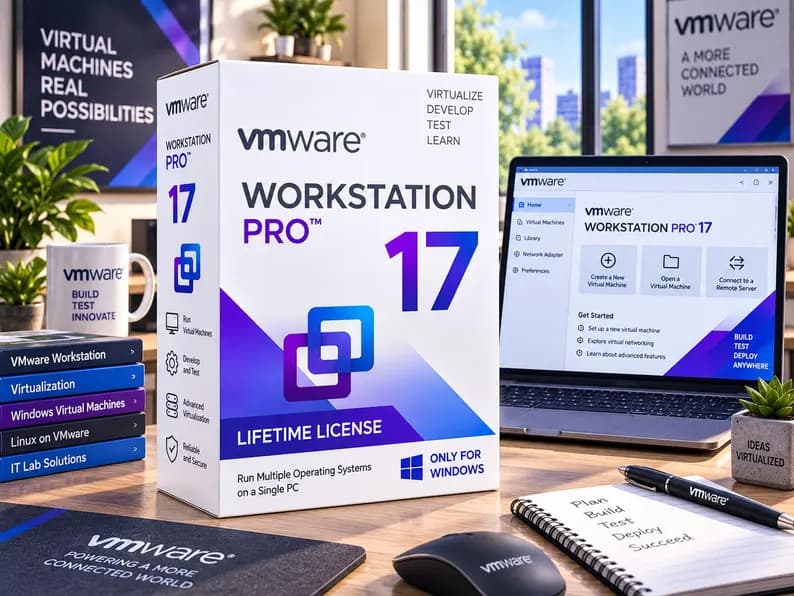 VMware Workstation 17, Lifetime, Windows | Virtual Machine Software | Windows, macOS, Linux VMs | Fast Digital Delivery