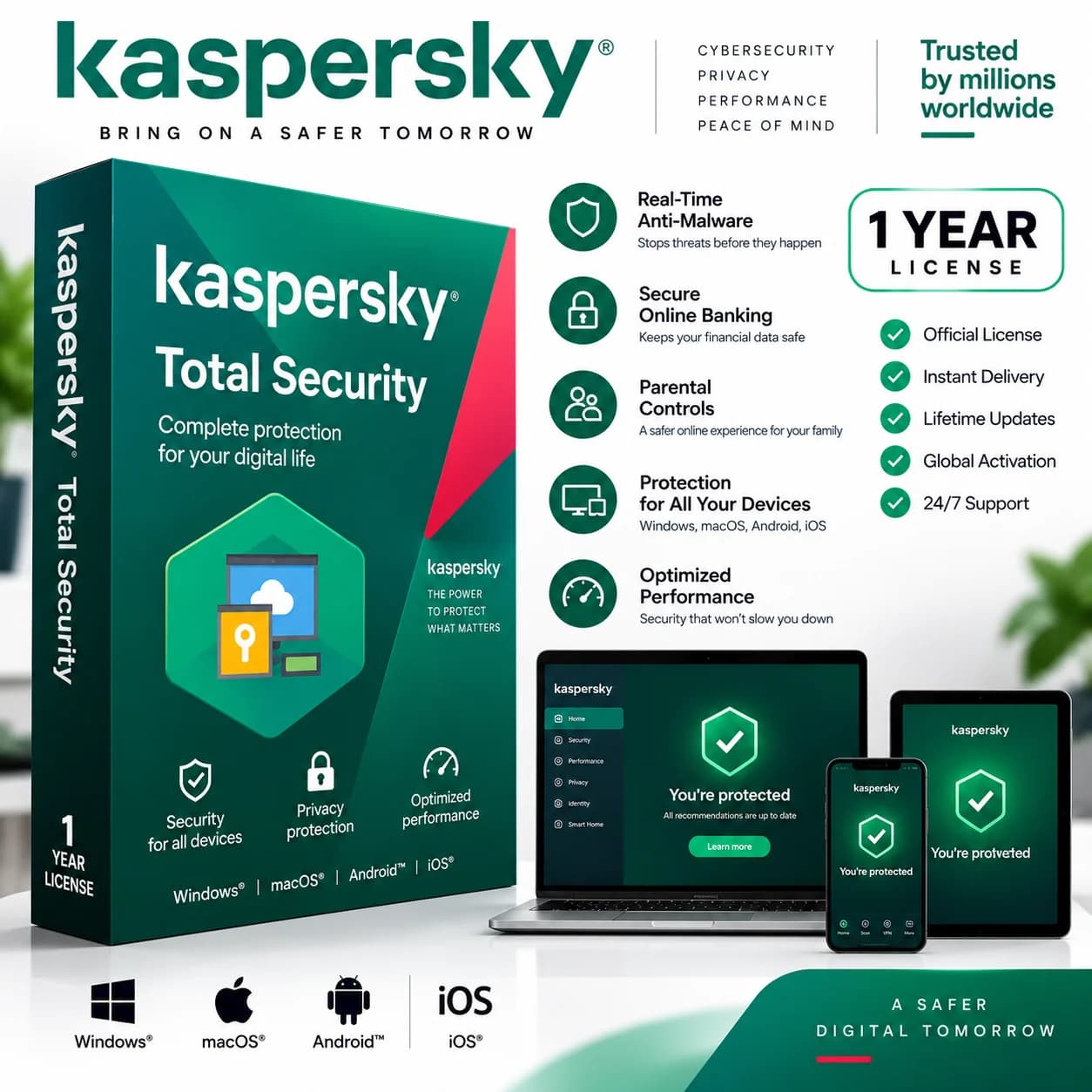 Kaspersky Total Security 1 Year License - Europe & USA - Digital Activation Key — antivirus