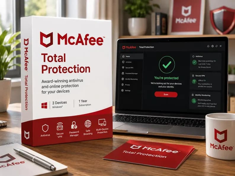 Antivirus Mcafee Total Protection Software | 3 Devices 1 Year | Windows Antivirus and Internet Security | Fast Digital Delivery