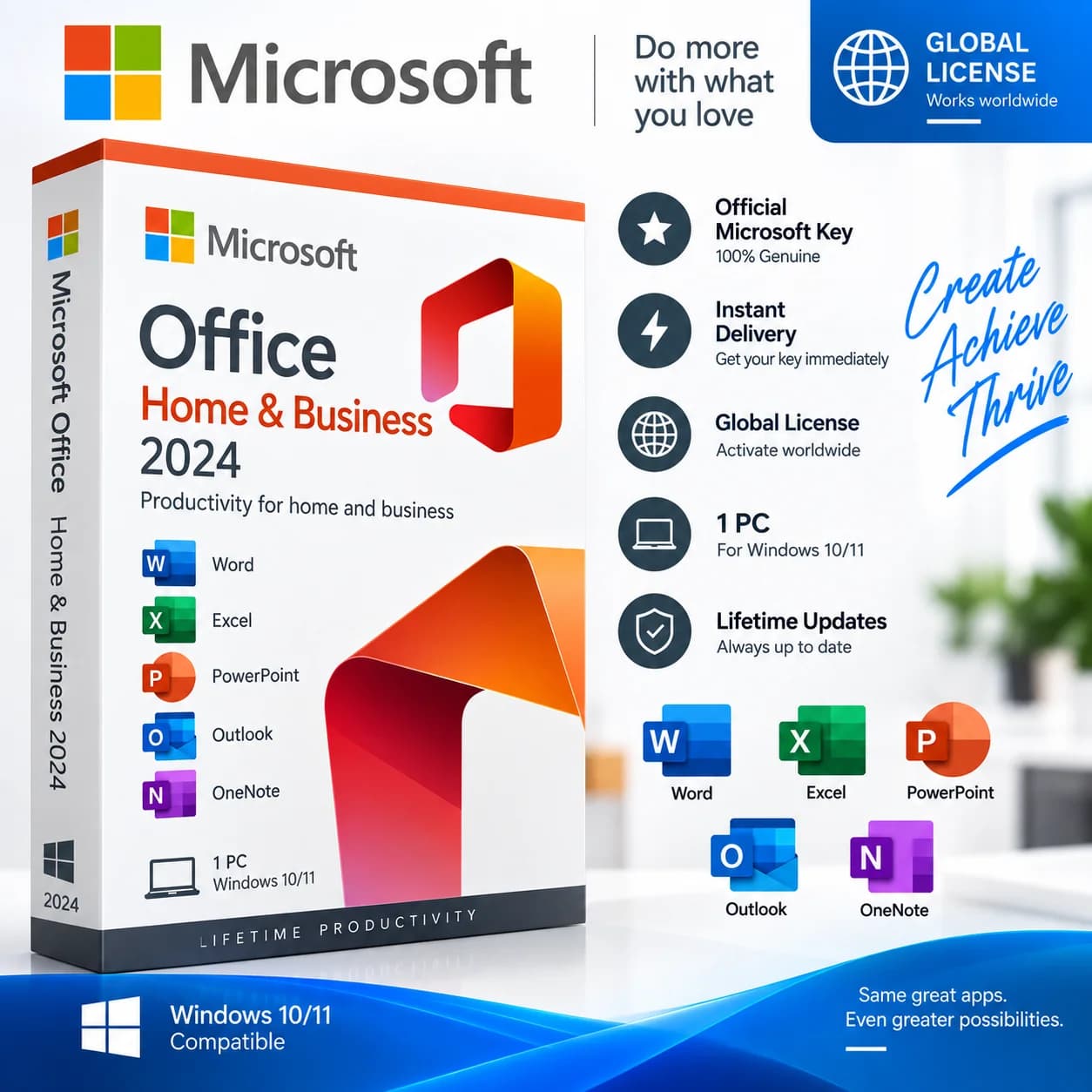 Microsoft Office Home and Business 2024 - Global License Key - Digital Activation