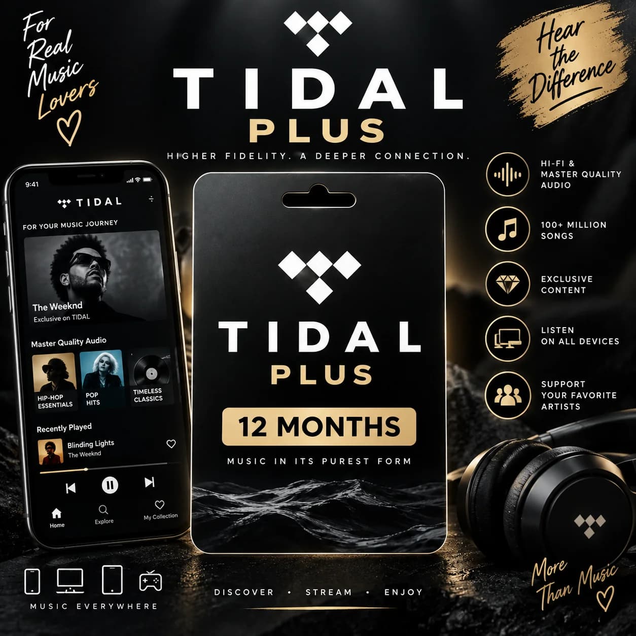TIDAL HiFi Plus 12 Month Subscription - 1 Year Premium Music Access