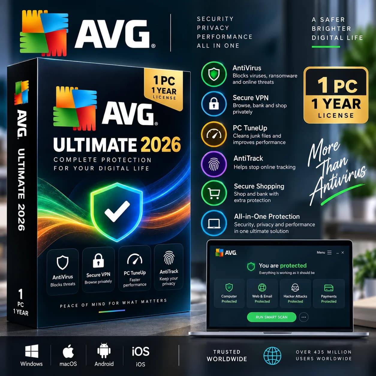 AVG Ultimate 2026 1 Year License - 1 PC - Digital Activation Key