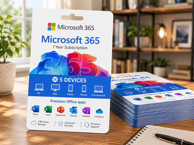 Microsoft 365 Subscription License | 1 Year | Up to 5 Devices | Word Excel PowerPoint Outlook OneDrive | Fast Digital Delivery