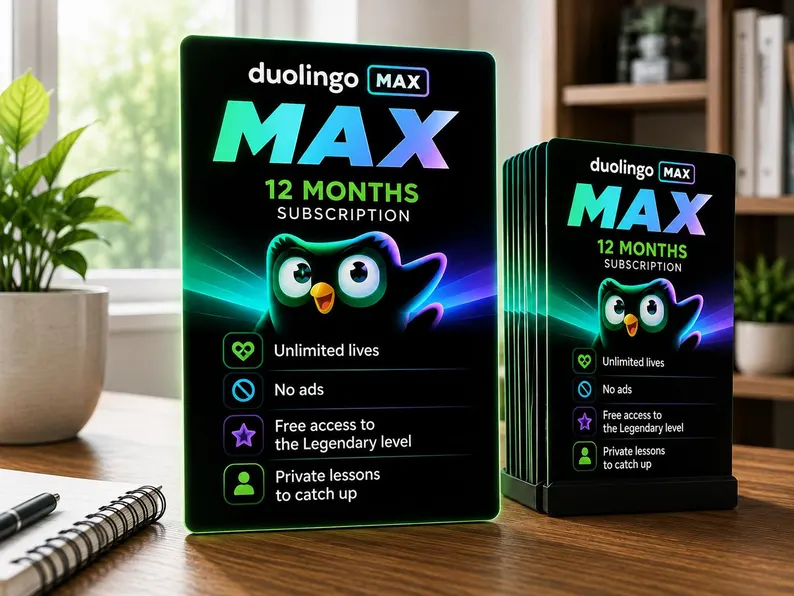 Duolingo Max 12 Months 1 Device Premium Language Learning AI Roleplay & Video Call Features