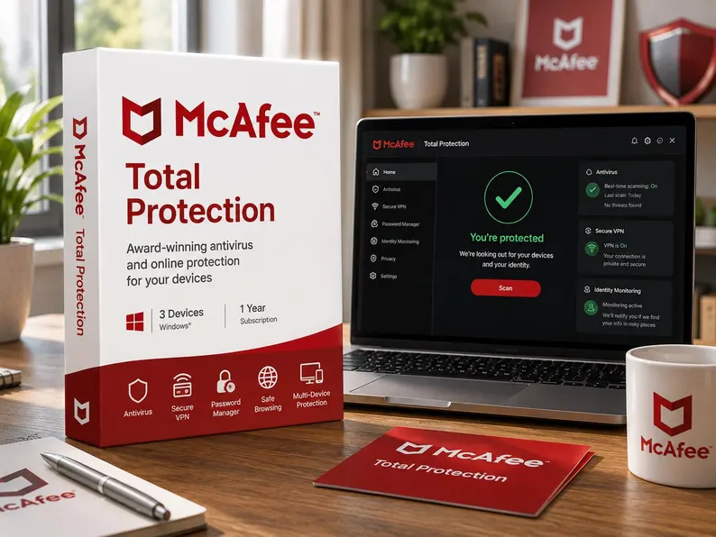 Antivirus Mcafee Total Protection Software 3 Devices 1 Year For Windows Antivirus and Internet Security